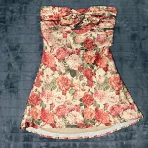 Cotton Candy LA Pink Floral Strapless Mini Dress Sweetheart Cutout Size M